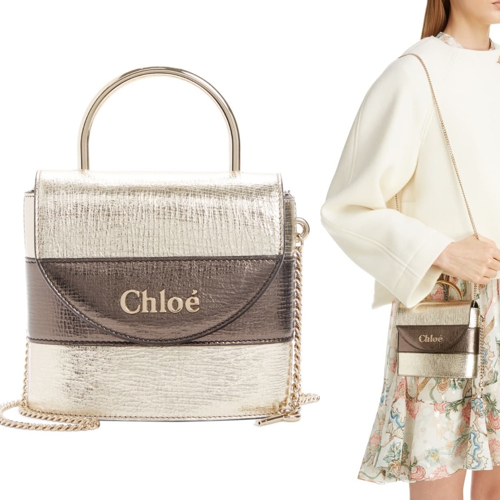 Chloe Aby Lock Metallic Leather Crossbody Bag